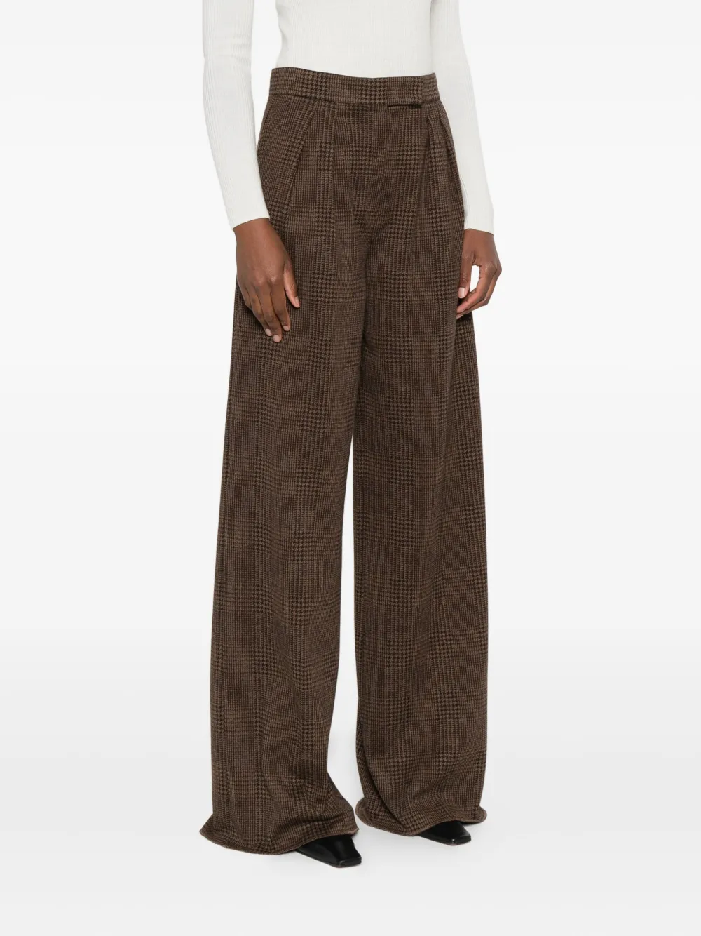 Клетчатые брюки со складками Max Mara, коричневый — фото 3