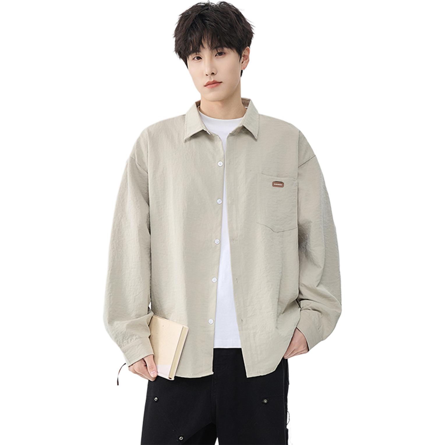 

Рубашка Unisex Lapel Moderate WARRIOR, бежевый серый[free diy badge]