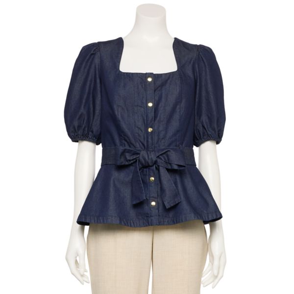 

Женский адаптивный топ с поясом и квадратным вырезом Nine West, цвет mid blue denim wash