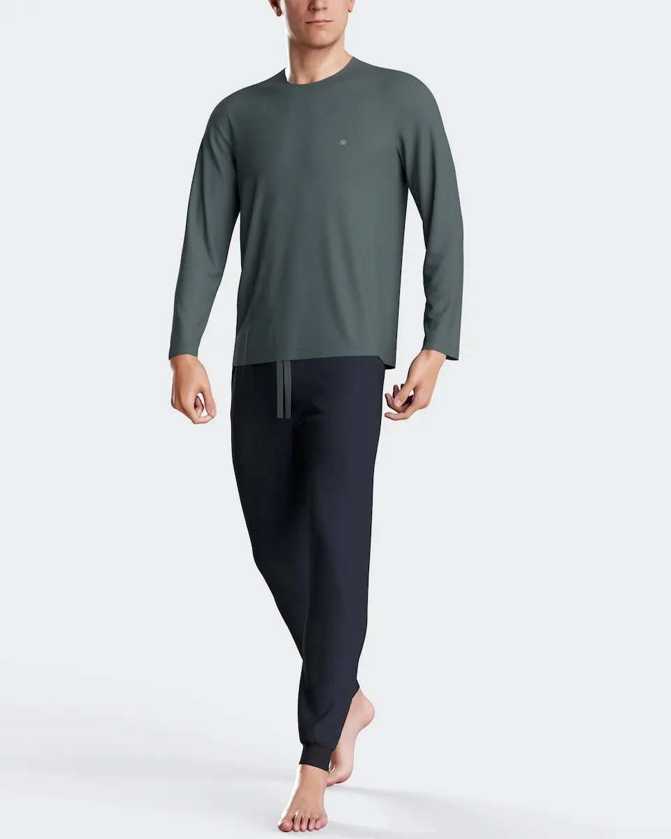 

Мужская трикотажная длинная пижама с вышивкой на груди Impetus, серый