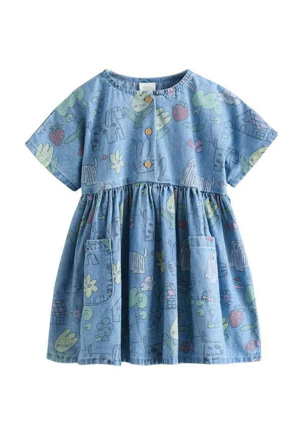 Джинсовое платье прямого кроя с короткими рукавами Next, Pet Print Denim