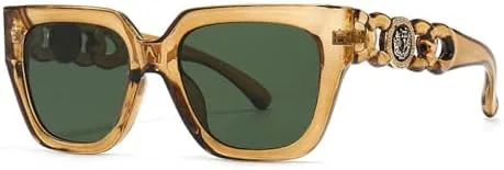 

Солнцезащитные очки в стиле ретро квадратной формы для женщин и мужчин, винтажные прямоугольные солнцезащитные очки с защитой от УФ-излучения UV400 MTZJH, Brown Green