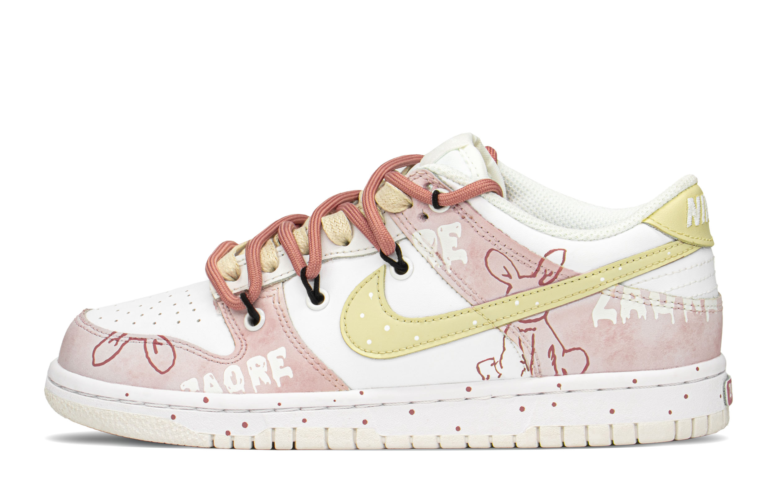 

Кроссовки Nike Dunk Skateboard Shoes Women's Low-Top Pink Yellow White