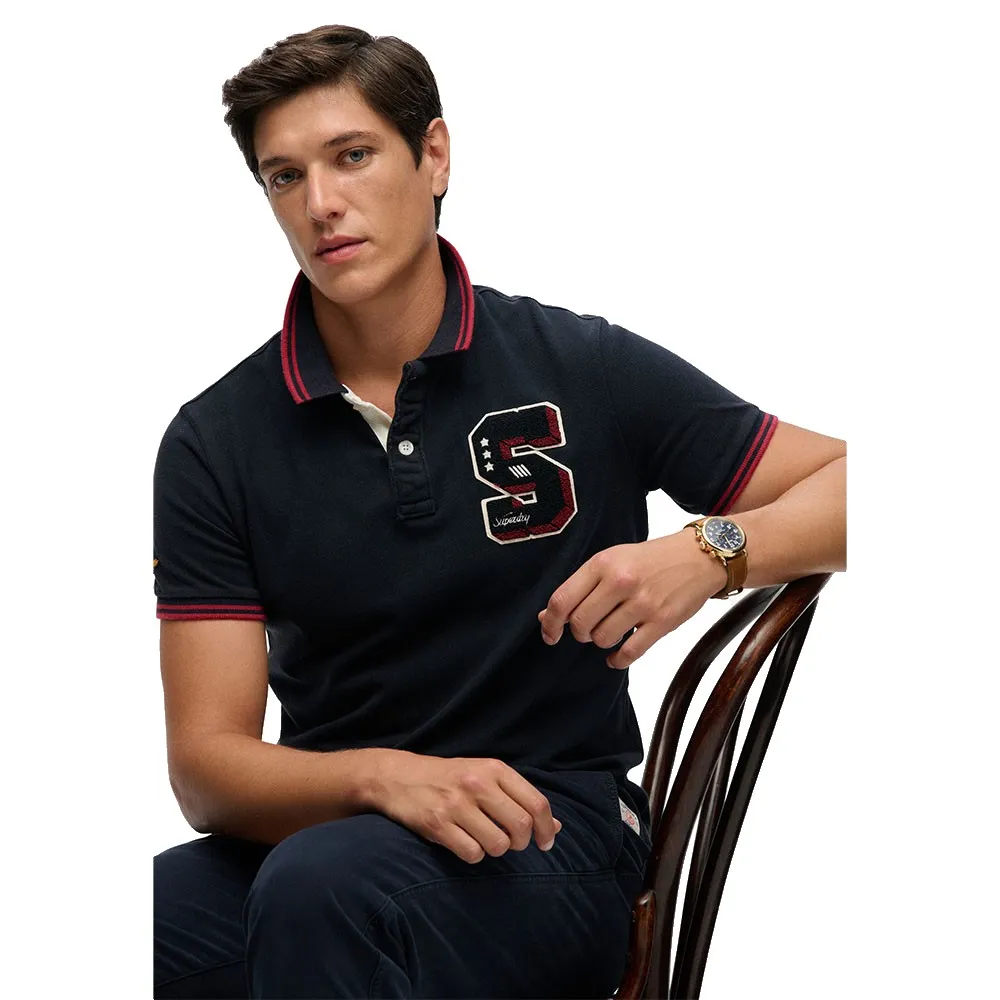 Поло Superdry Vintage Athletic Patch с коротким рукавом, синий — фото 3