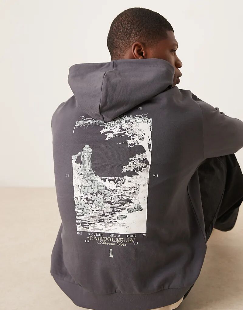 

Толстовка ASOS DESIGN с принтом на груди и спине в угольном цвете
