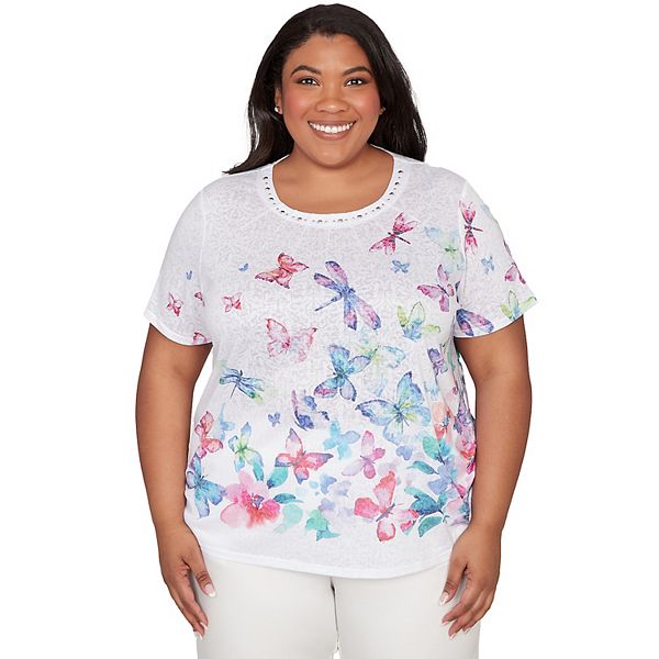 

Футболка с бабочками, бисером и боковыми завязками Plus size Alfred Dunner, Красный, Футболка с бабочками, бисером и боковыми завязками Plus size Alfred Dunner
