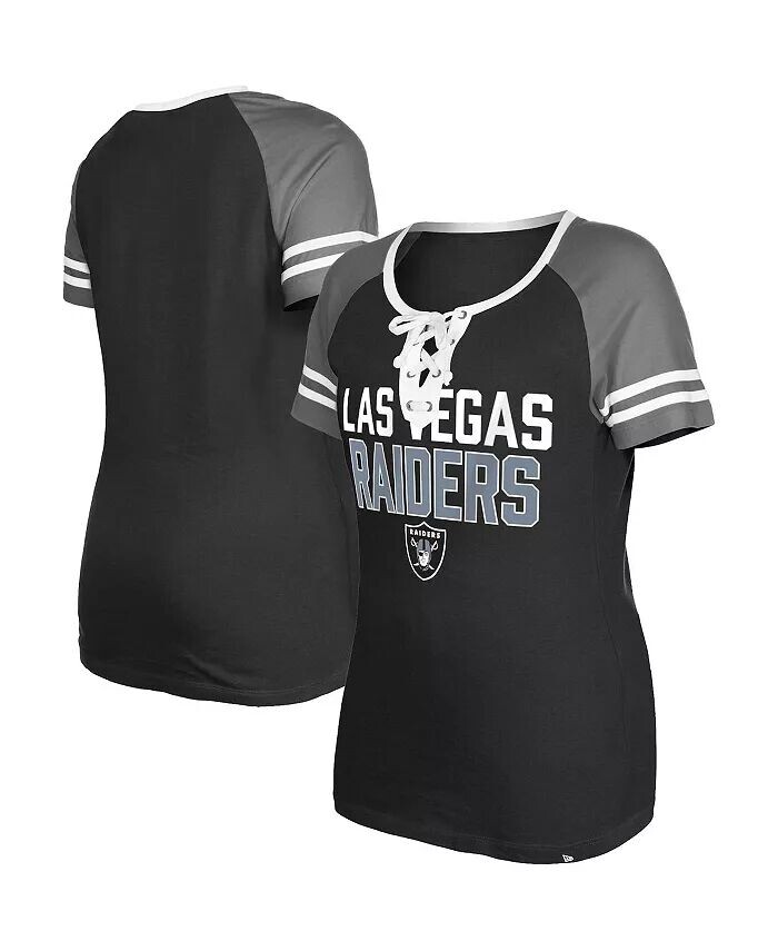 

Женская черная футболка на шнуровке Las Vegas Raiders реглан New Era