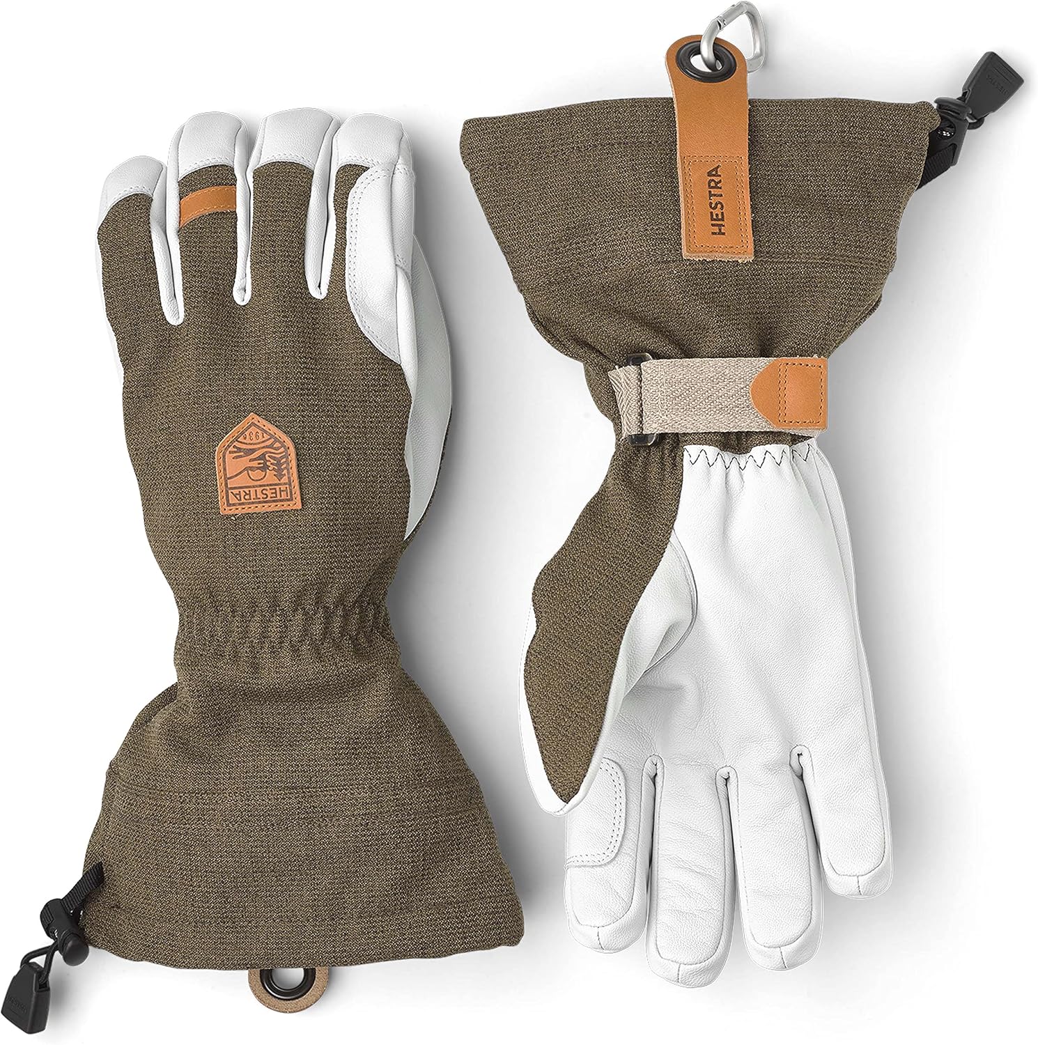 

Перчатки Hestra Army Leather Patrol Gauntlet - классические кожаные перчатки для сноуборда в горах, Olive