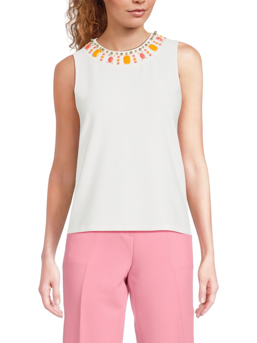 

Топ без рукавов с декорированным воротником Karl Lagerfeld Paris, белый мульти