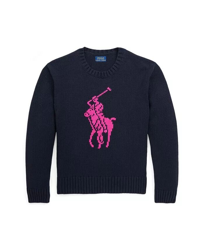 

Хлопковый свитер с большим пони для больших девочек Polo Ralph Lauren, синий