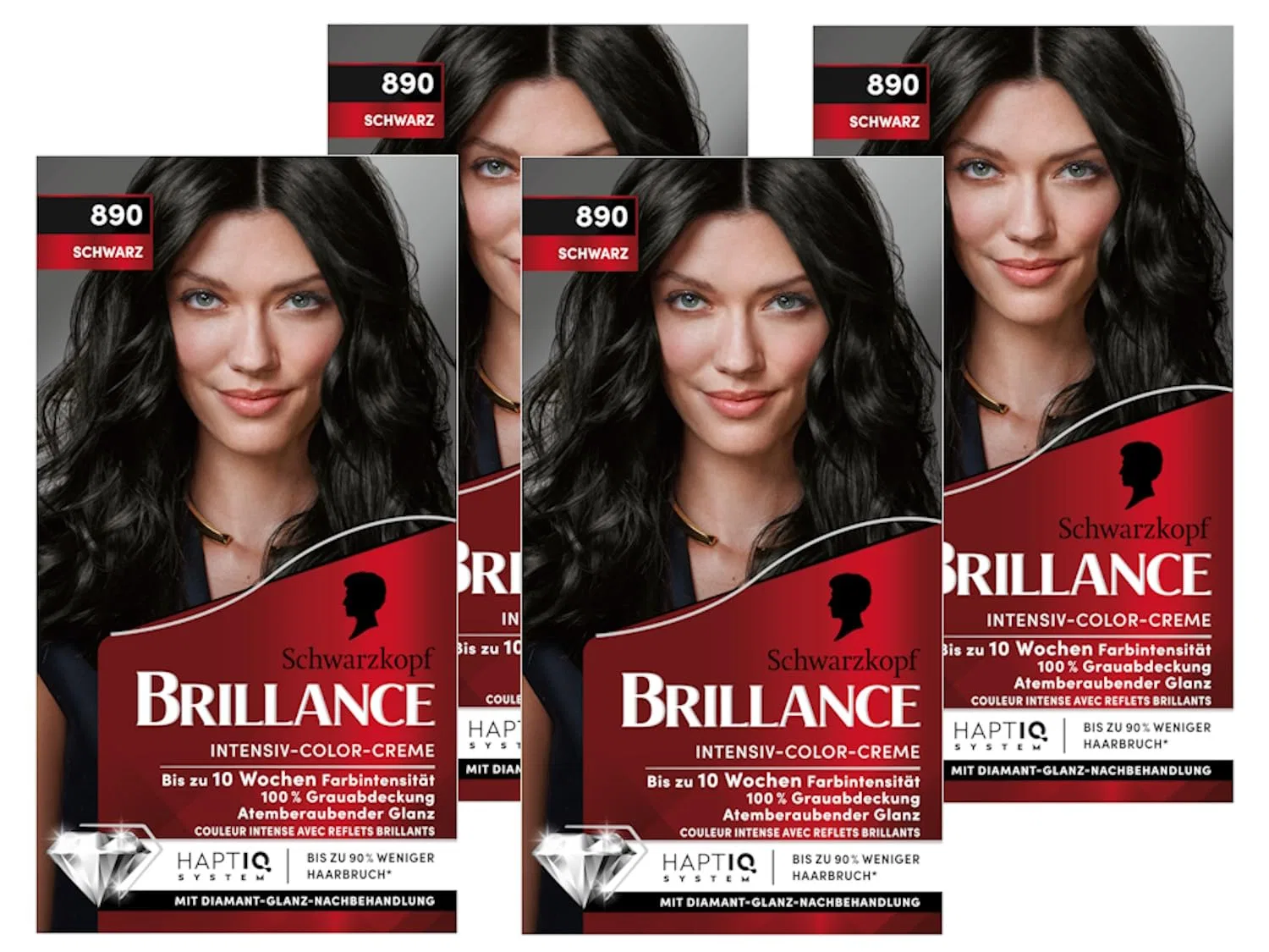 Стойкая крем-краска для волос Brillance Intensive Colour Cream 890 Черный, 4 x 160 мл Brillance