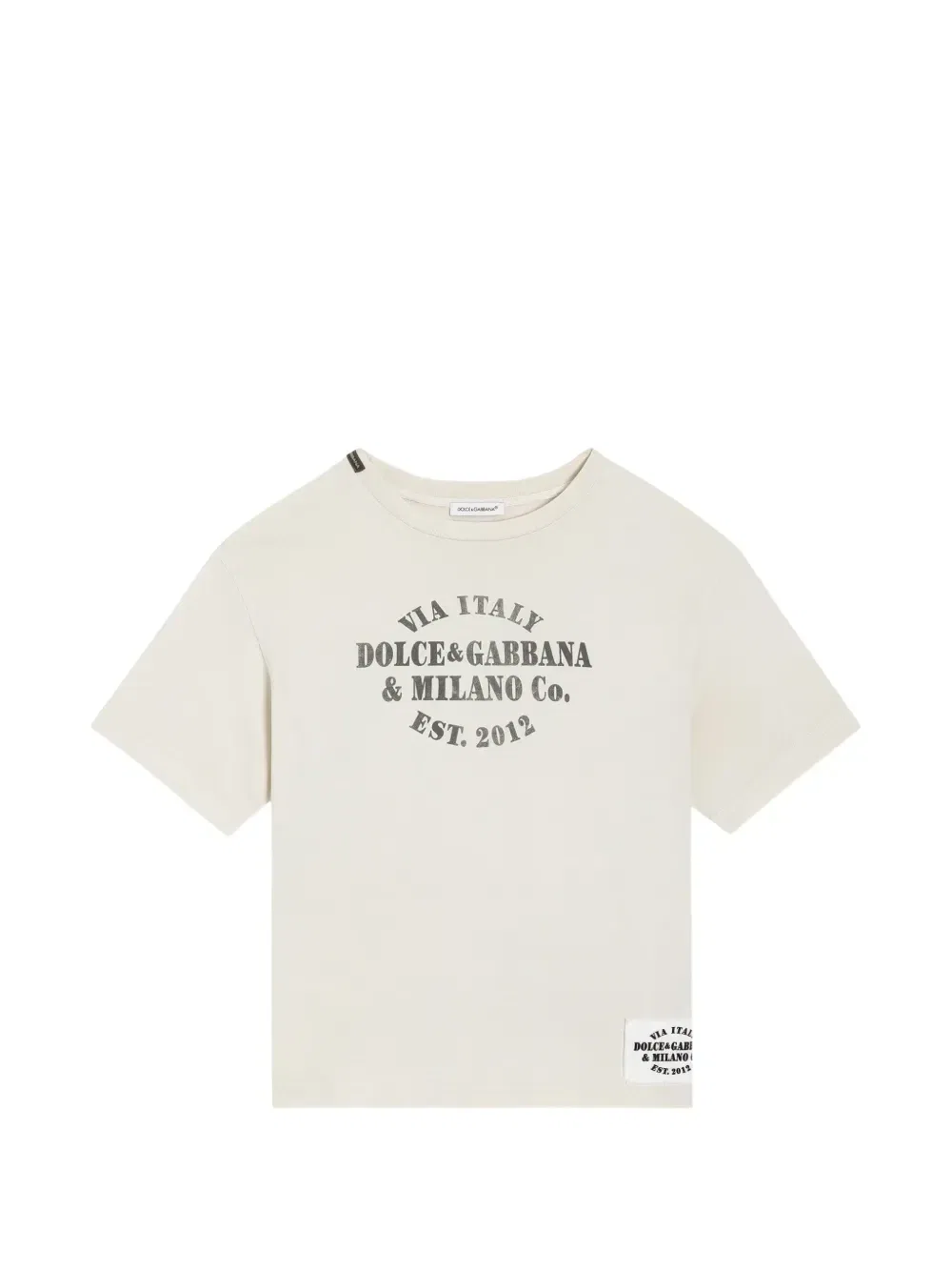 Футболка из джерси с принтом и нашивкой-логотипом Dolce & Gabbana Kids, бежевый