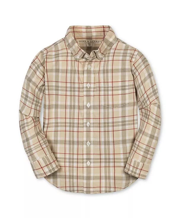 

Детская рубашка с длинными рукавами из органического эластичного поплина - для малышей и детей постарше. Hope & Henry, коричневый