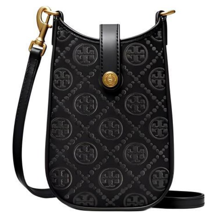 

TORY BURCH Женская чёрная сумка через плечо с жаккардовым узором и кожаной отделкой
