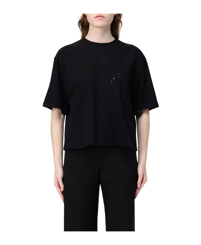 

Футболка с цветочной аппликацией Twinset, черный