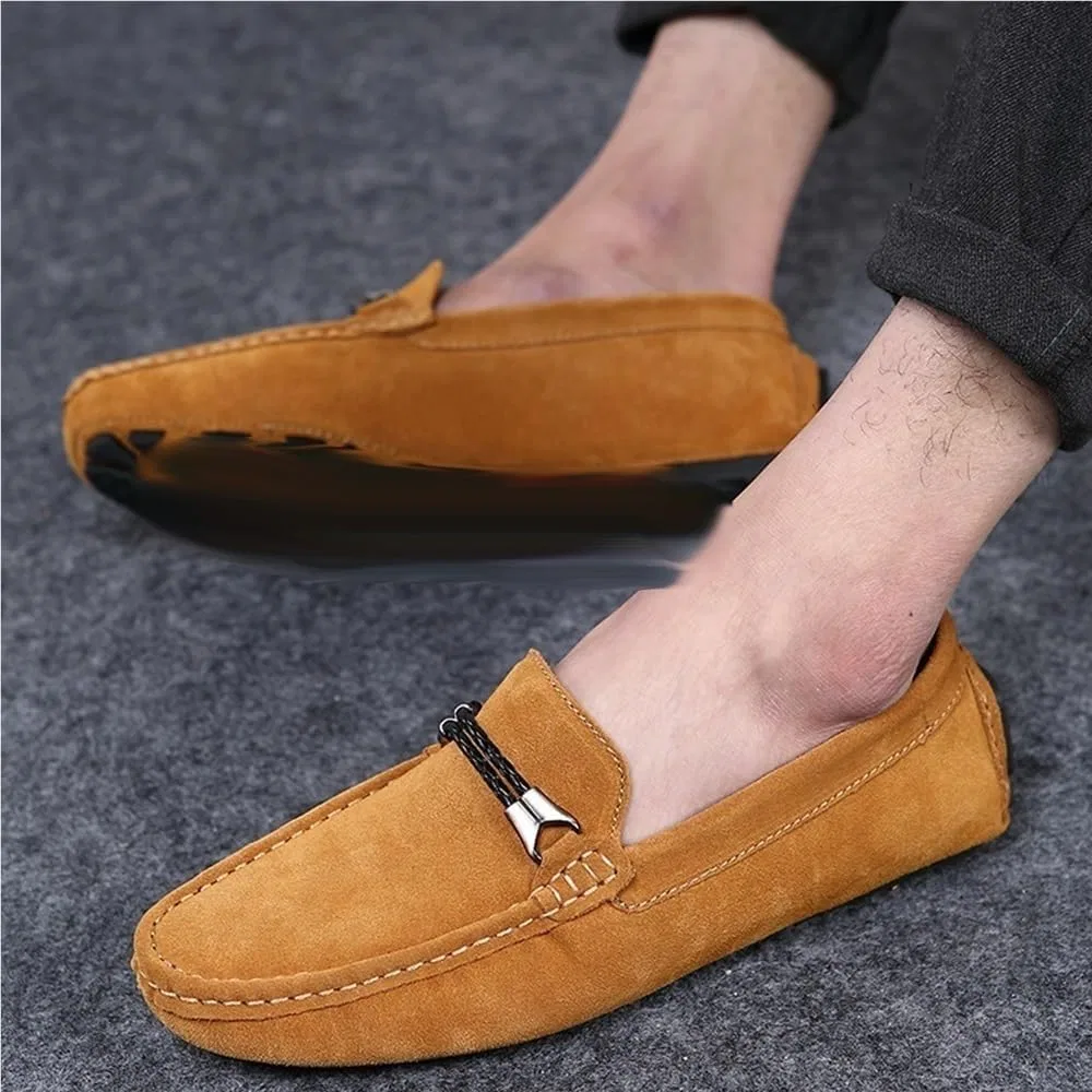 Мокасины мужские, Nubuck Leather, Loafers, желтые DHFIRUFSHLO — фото 3