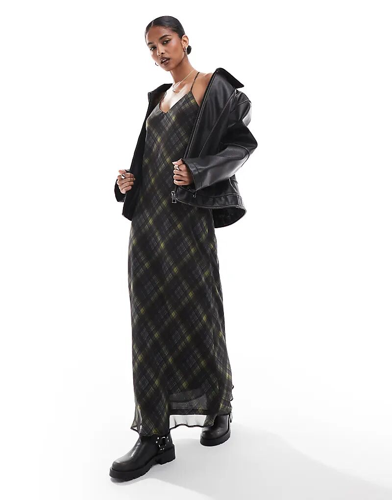 

Шифоновое платье макси на бретелях в клетку ASOS DESIGN