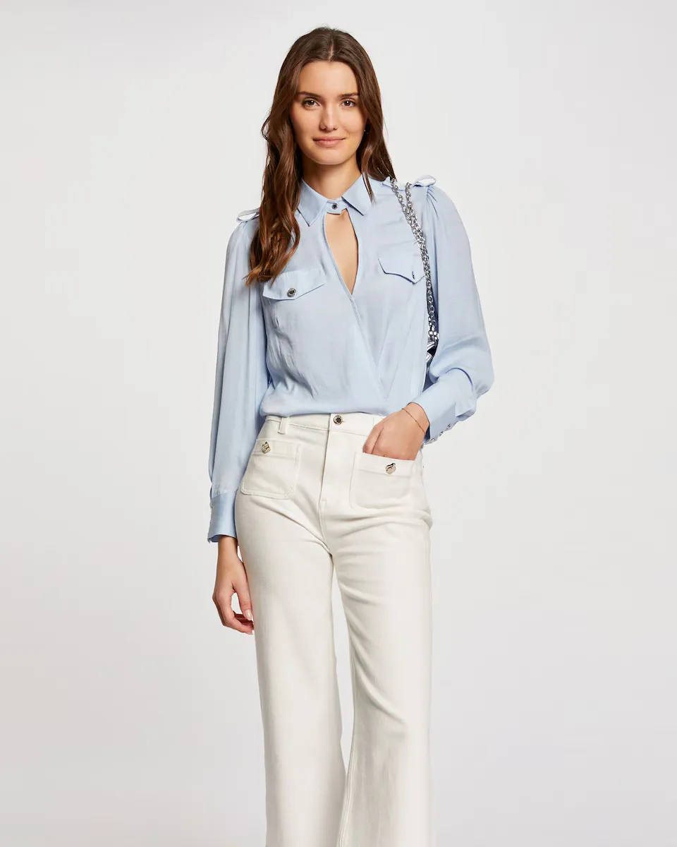 

Женская блузка со скрещенным вырезом и длинными рукавами Morgan, светло-голубой