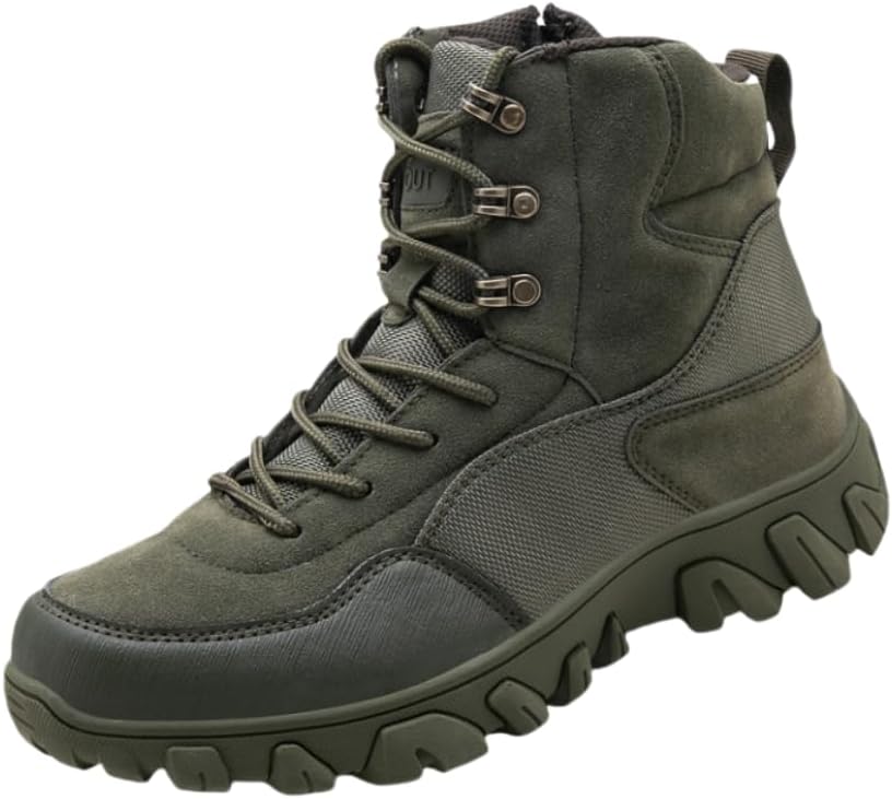 

Мужские тактические военные ботинки Легкие походные ботинки средней высоты с боковой молнией Пешие и боевые ботинки Hhhchpm, зеленый