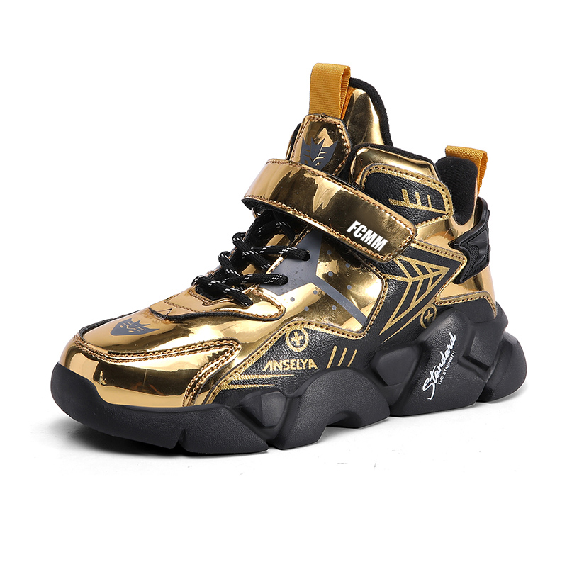 

Нескользящие водонепроницаемые низкие детские кроссовки для повседневной жизни FCMM, черный/золотой