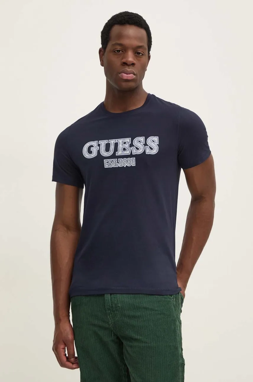 

Хлопковая футболка Guess, темно-синий