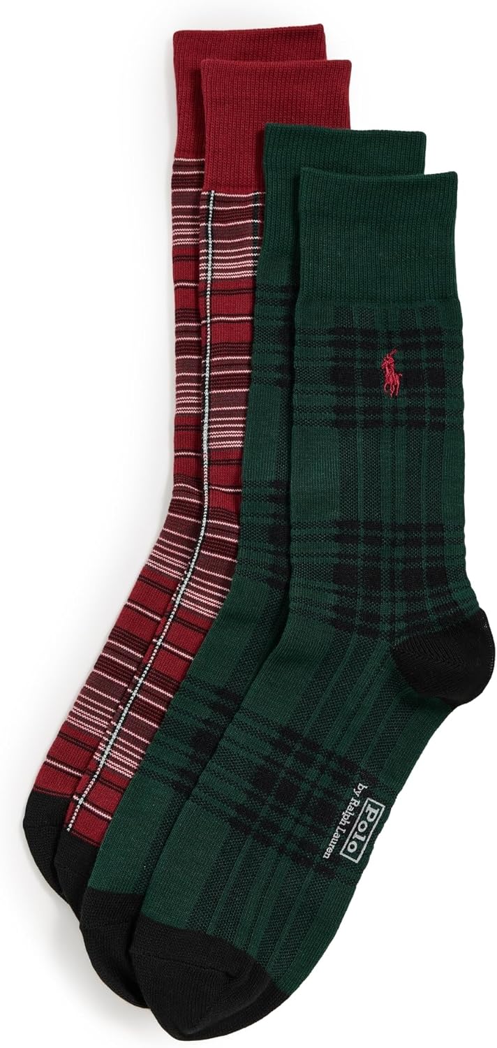 

POLO RALPH LAUREN Мужские праздничные клетчатые носки 2 пары, Red