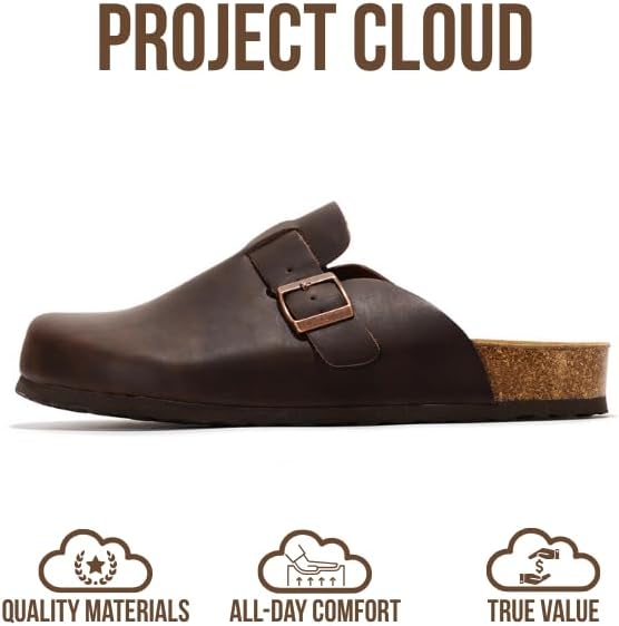 Мужские сабо Project Cloud - 100 натуральная кожа полного слоя, сабо с мемори-пеной для мужчин, поддержка свода стопы, пробковая стелька, противоскользящая подошва (Brooklyn), шоколадный — фото 3