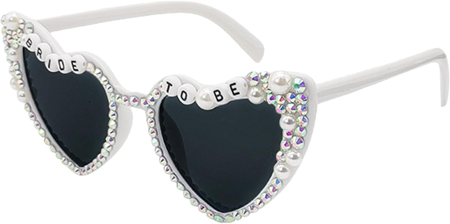 

Солнцезащитные очки для невесты на девичник, белые винтажные солнцезащитные очки в форме сердца со стразами и жемчугом, подарки и аксессуары для девичника Degpum, White Size:15