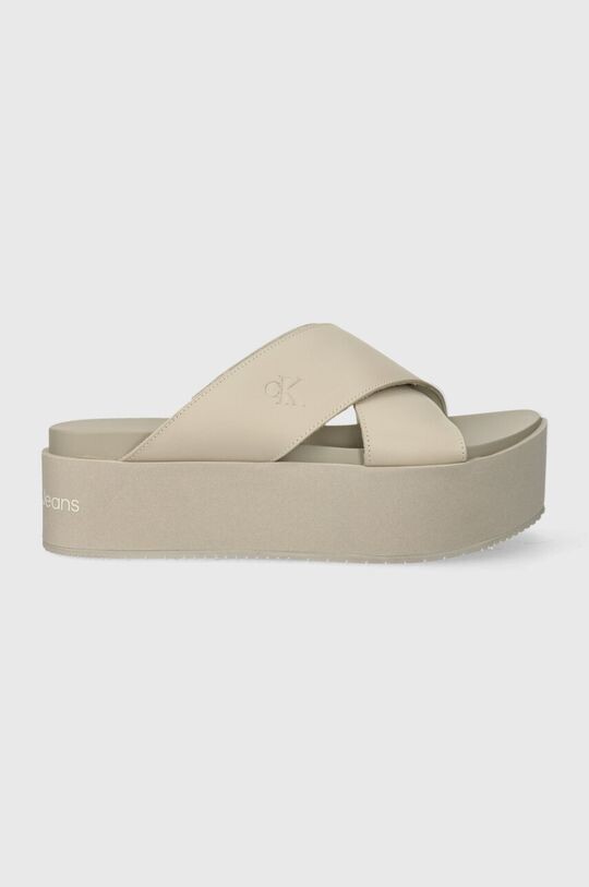 

Кожаные шлепанцы FLATFORM CROSS MG UC Calvin Klein Jeans, бежевый