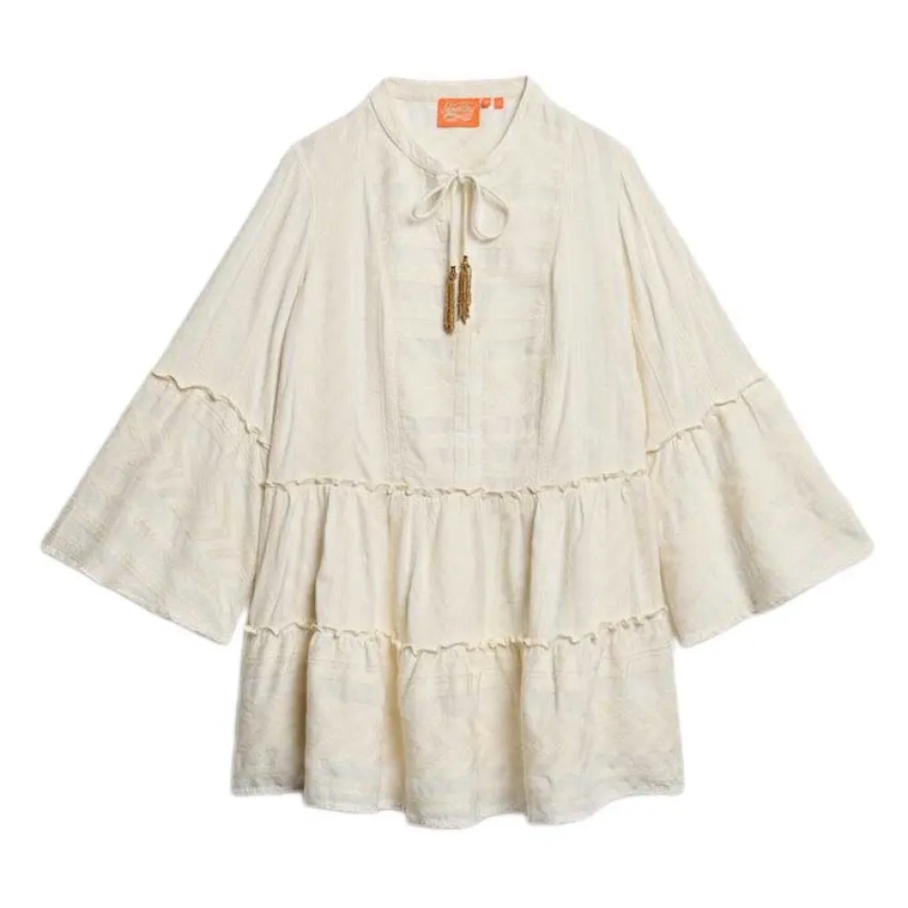 

Платье Superdry Ibiza Tiered long sleeve short, бежевый