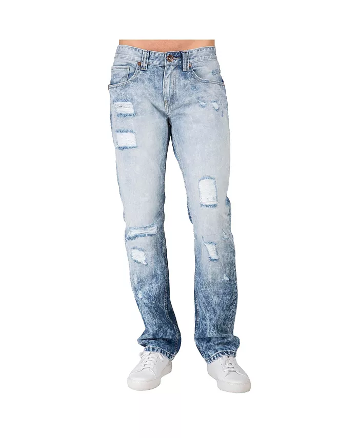 

Мужские джинсы Premium Denim Slim Straight Leg с эффектом разрушения и починки Level 7, синий