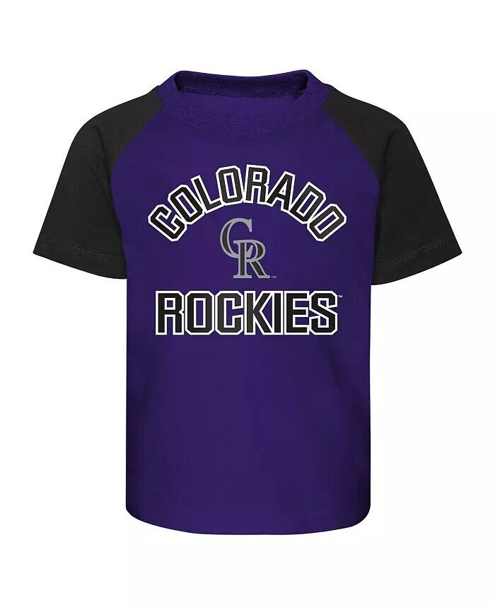 Комплект из футболки и шорт реглан Colorado Rockies Ground Out Baller для мальчиков и девочек фиолетового и серого цвета Outerstuff — фото 3