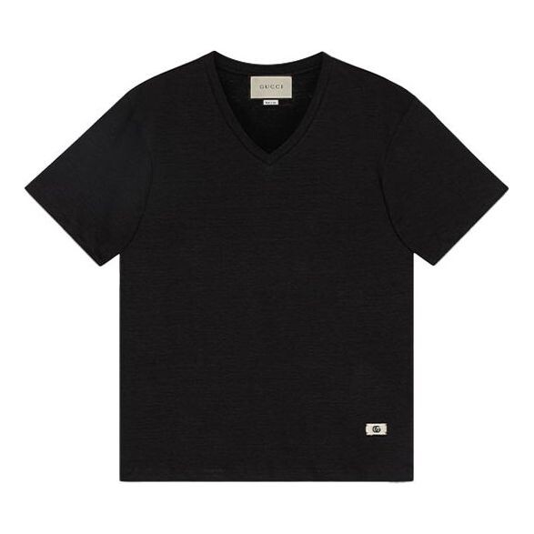 

Футболка GUCCI SS21 Linen V-neck tee 'Black', черный