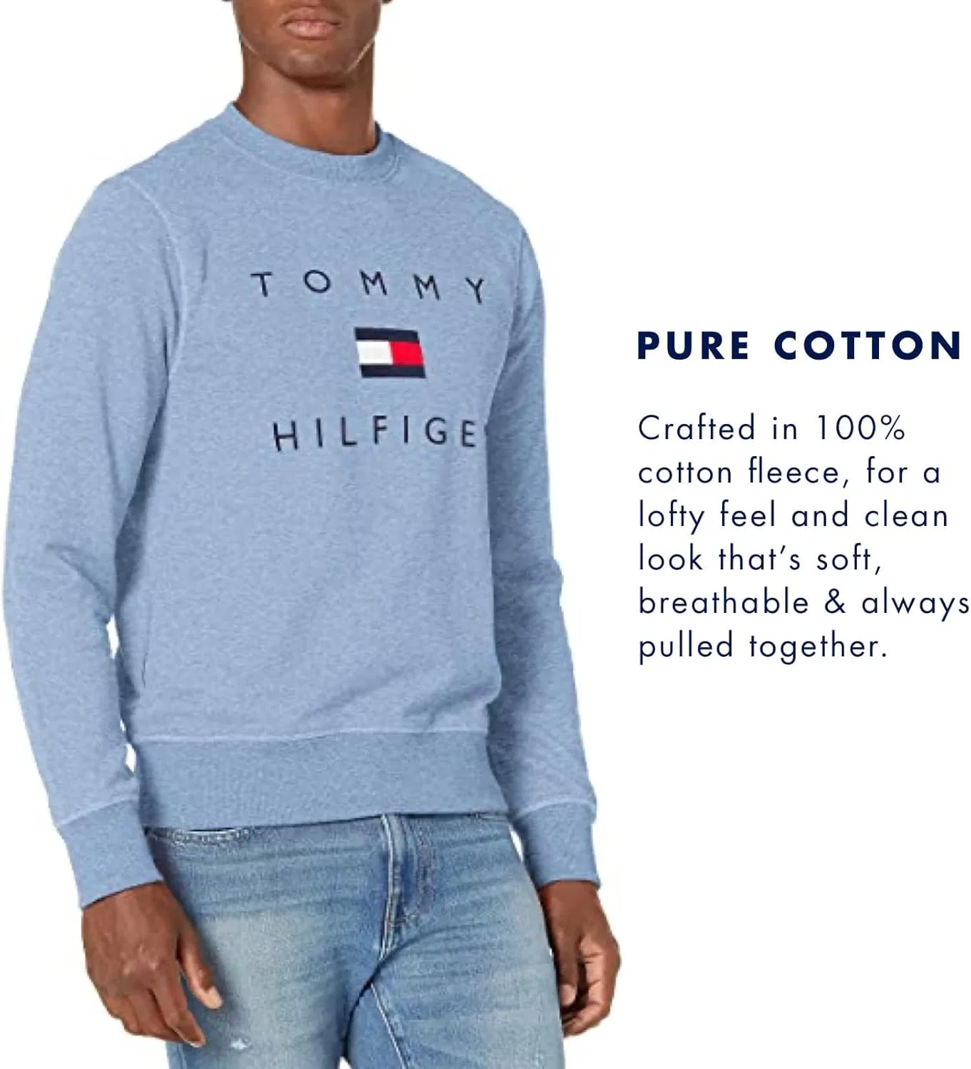 Худи Tommy Hilfiger, флис, цвет Sky Captain — фото 4