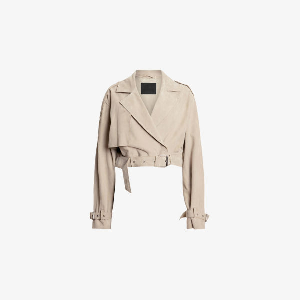 

Куртка Allsaints Офелия замшевая с поясом на талии и спущенным плечом, бежевый