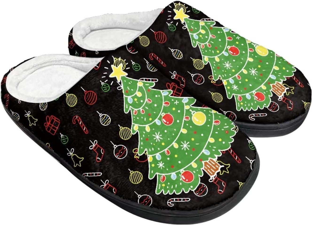 

Женские уютные пушистые тапочки унисекс с легким надеванием, повседневные домашние тапочки для спальни с противоскользящей подошвой для мужчин Tomeusey, Christmas Tree