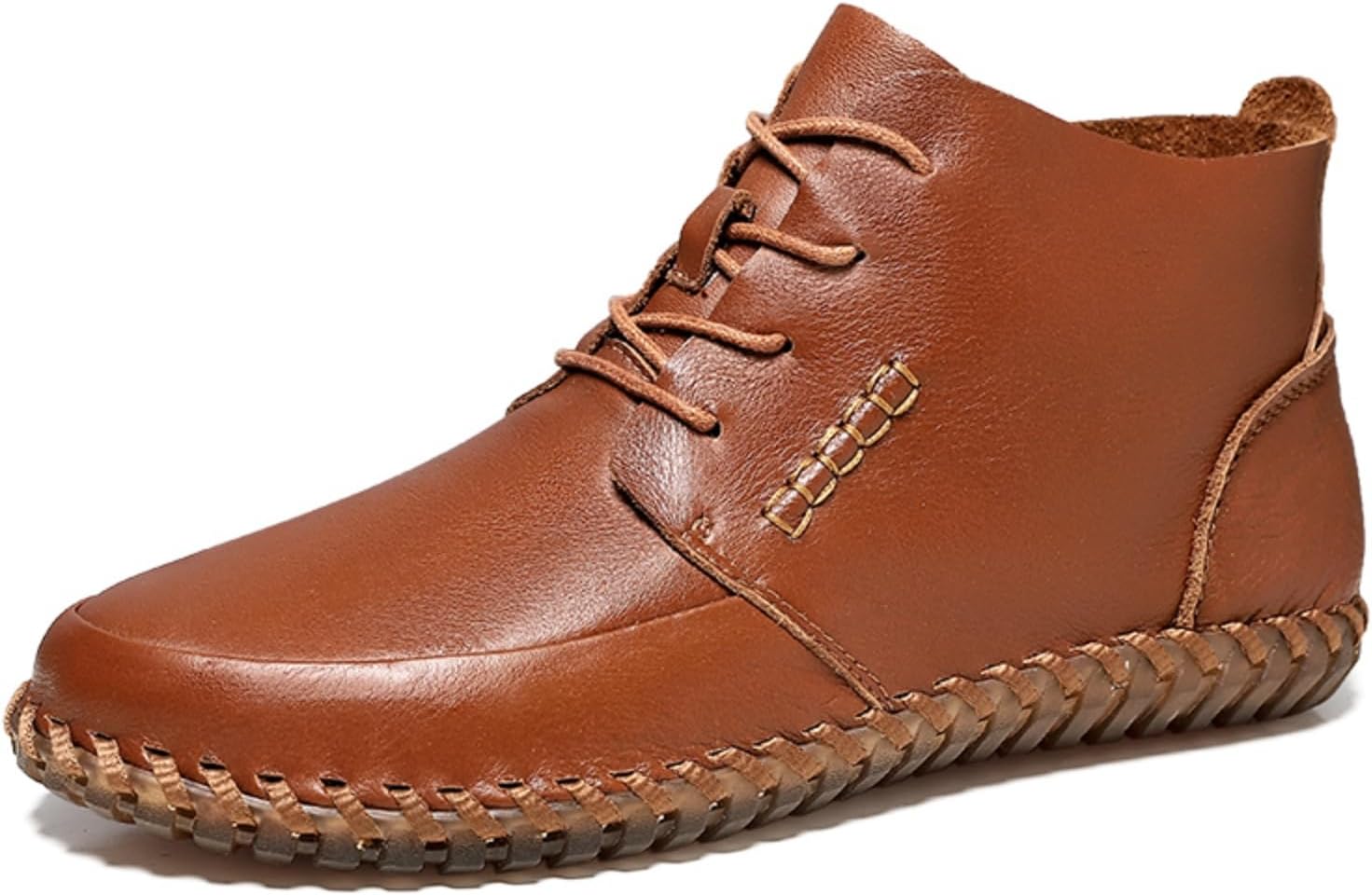 

Мужские текстурированные кожаные ботинки Kelibasi до щиколотки, высокие, на шнуровке, повседневные, с декоративной строчкой и контрастной отделкой для грубого городского стиля, коричневый