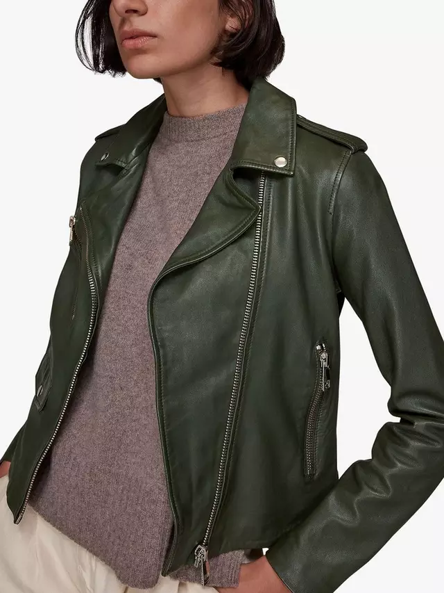

Куртка Whistles Agnes Leather Biker, темно-зеленый