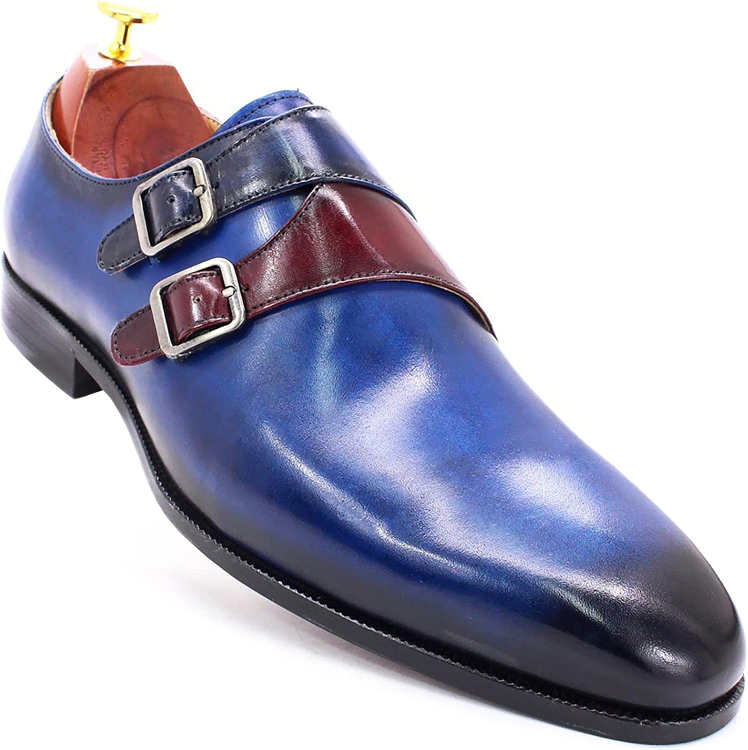 

Мужские кожаные лоферы с двойной пряжкой, туфли-монахи, для свадьбы, официальной работы, слипоны, мокасины, синие-44 Generic