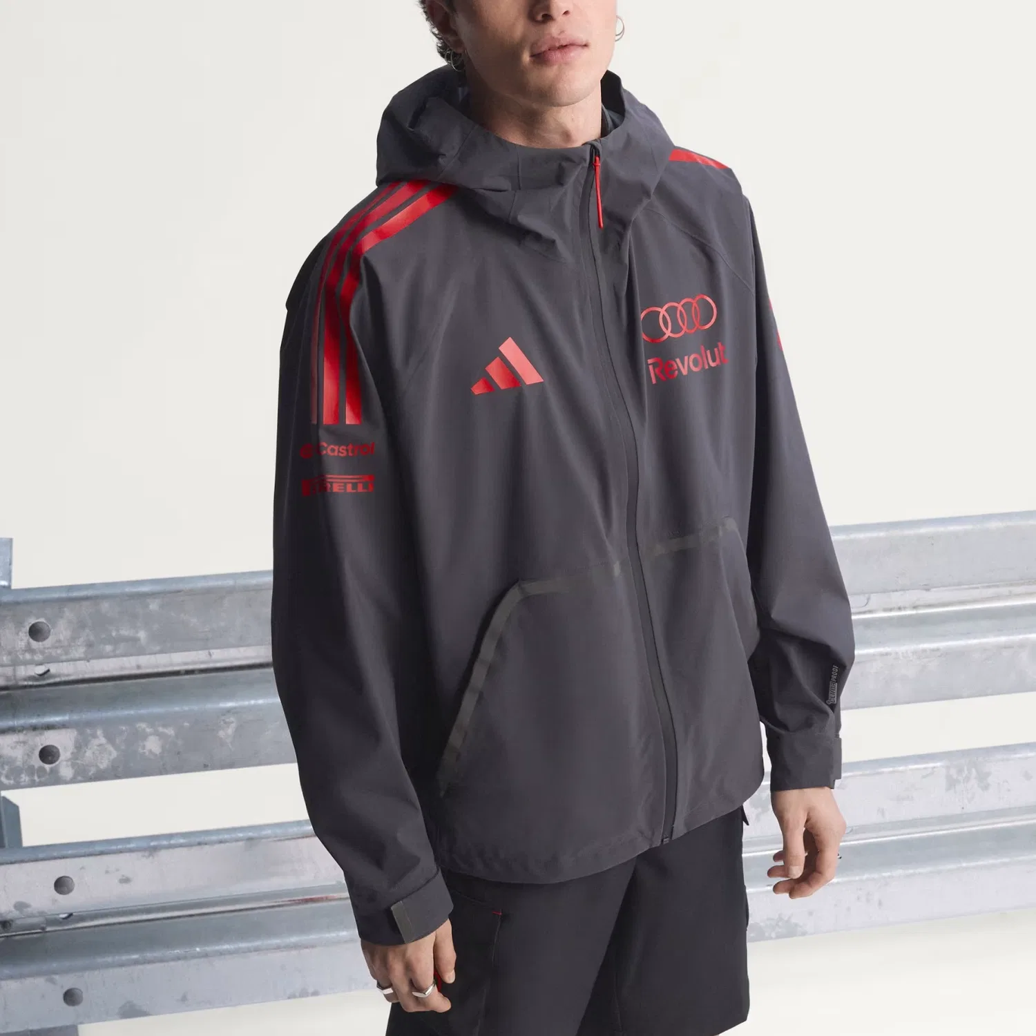 Куртка мужская x Audi TEAM REVOLUT F1 MECHANICS RAIN Adidas, Practical Black/High Resolution Red — фото 4