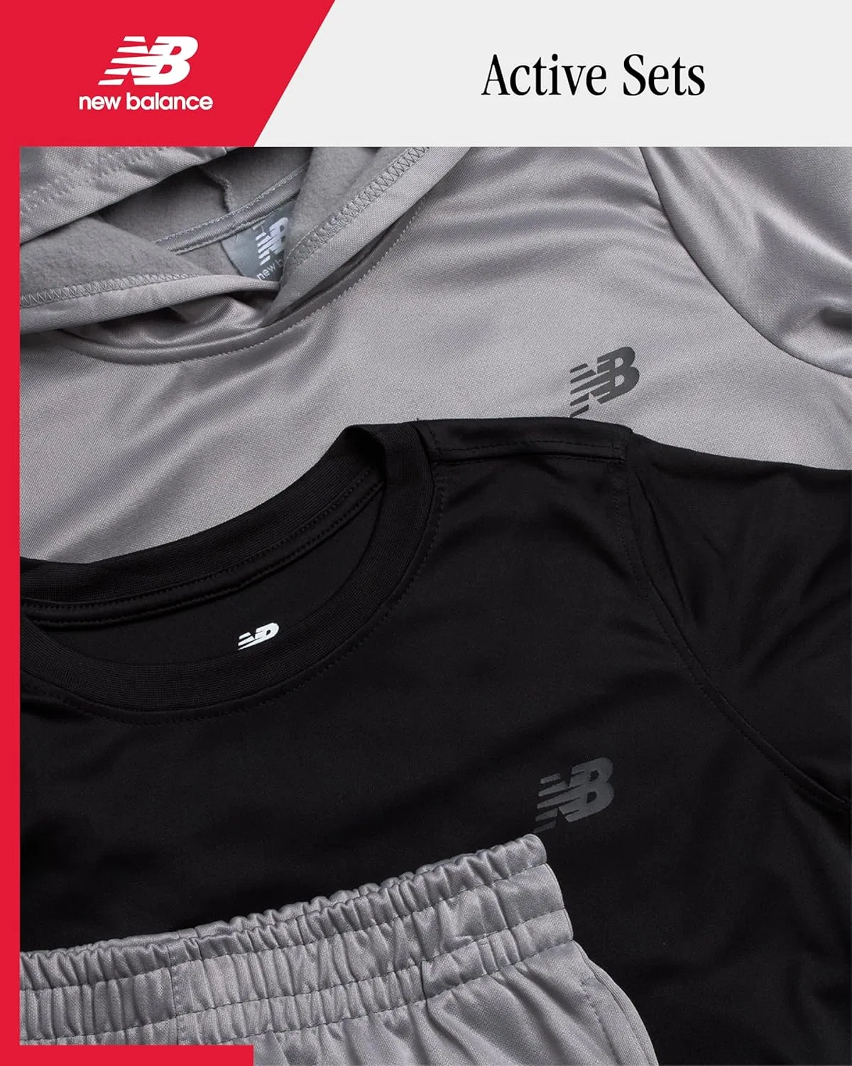 Детский спортивный костюм New Balance, 3 предмета: толстовка, джоггеры и футболка, Team Grey Black — фото 2