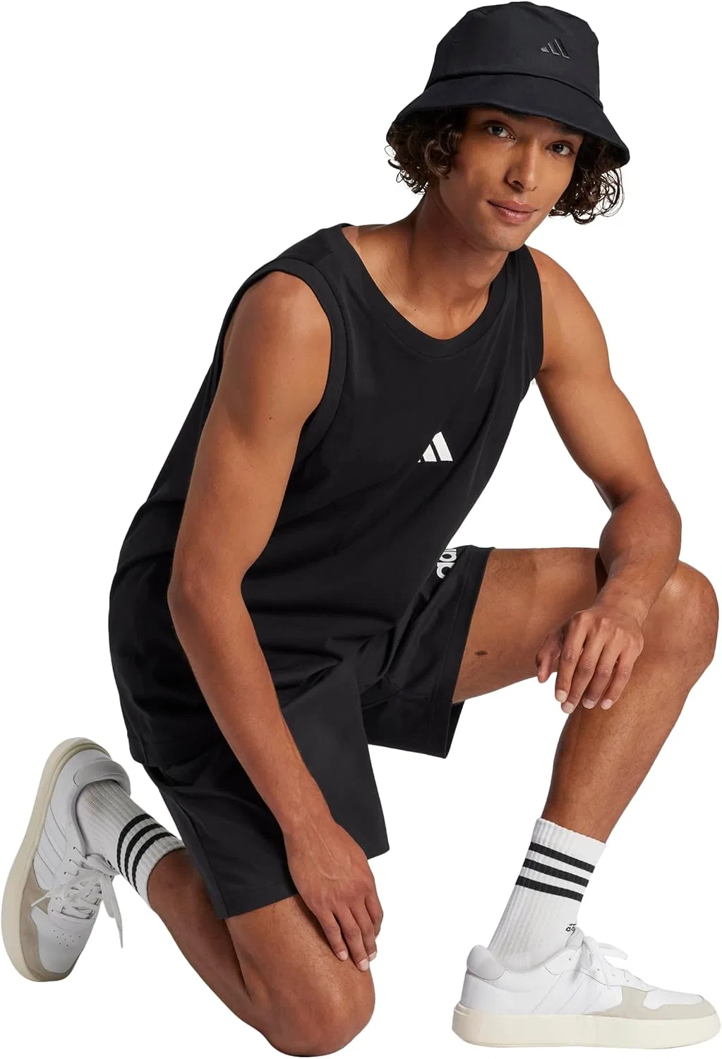 Мужской топ-безрукавка хлопковый adidas, Black/White — фото 3