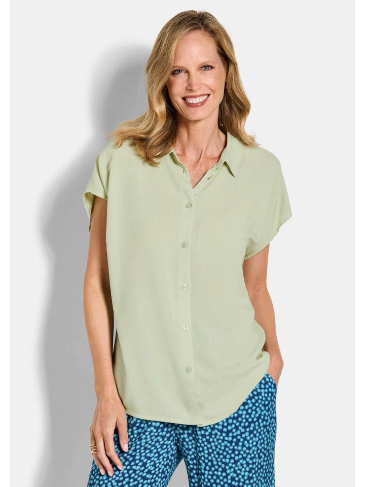

GOLDNER Вискозная блузка-рубашка с воротником-стойкой, цвет шалфей
