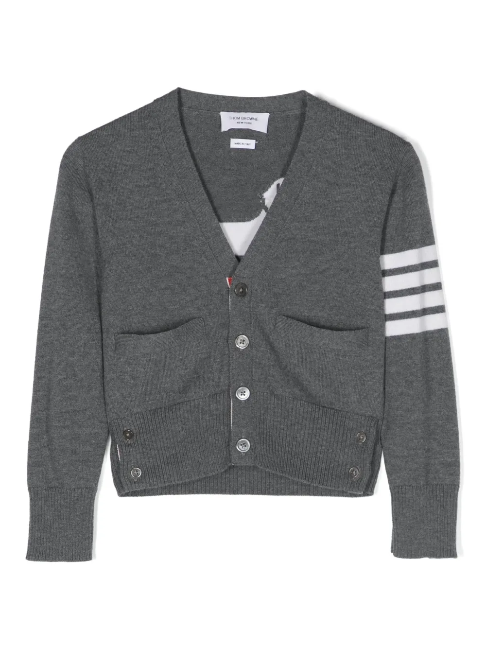 

Кардиган вязки интарсия с V-образным вырезом Thom Browne Kids, серый