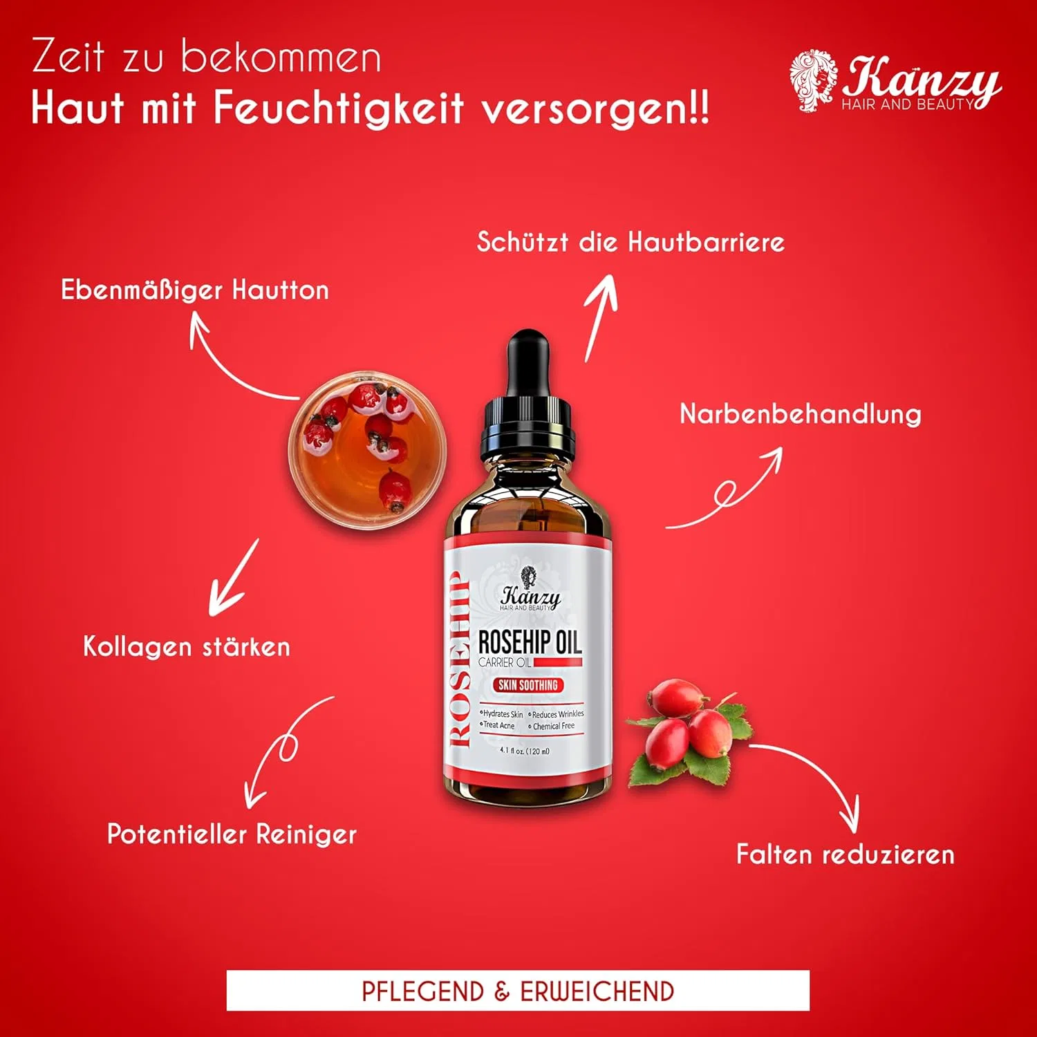 Тоник Kanzy Hair And Beauty — Органическое масло шиповника холодного отжима от, 120 мл — фото 2