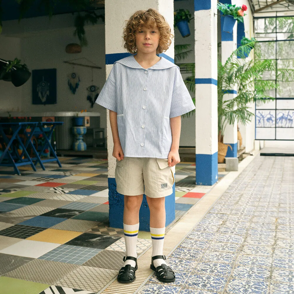 Детские классические нейлоновые шорты с логотипом Enfant, айвори, от Marithé Kids