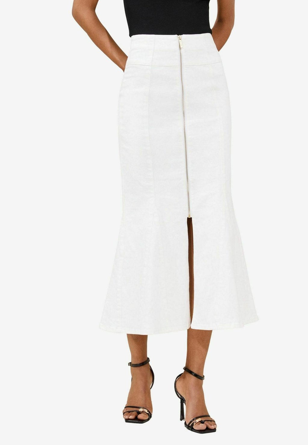 

Джинсовая юбка REGULAR FIT - FISHTAIL ZIP FRONT MIDI - A-line skirt Lipsy, белый