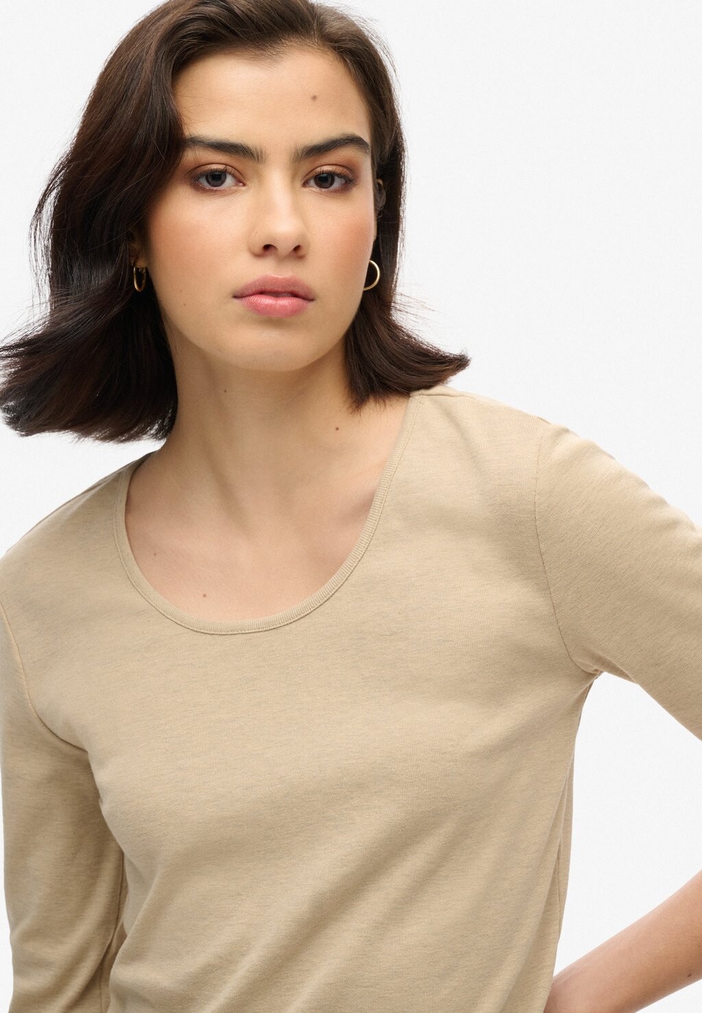 

Топ с длинными рукавами FINE SCOOP NECK Superdry, бежевый