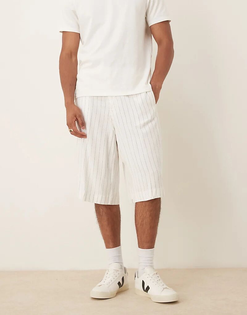 

Свободные шорты-бермуды ASOS DESIGN из льняной смеси в белую тонкую полоску