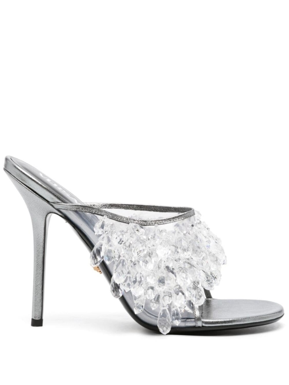 

Versace мюли с кристаллами и эффектом металлик, серебристый
